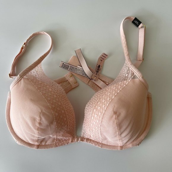 NWT!! Victoria's Secret Lightly Lined Lace Plunge Bra Champagne 36D NEW - Picture 6 of 6
